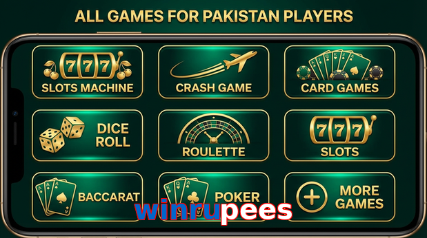 Main screen of Winrupees games page for PK players